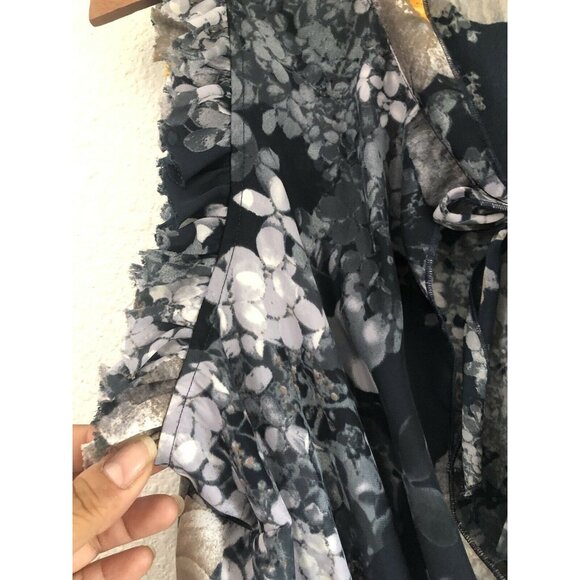 Sisley Womens Floral Ruffle Raw Hem Deep V Neck Tie Sleeveless Dress Italy Small - Picture 3 of 8